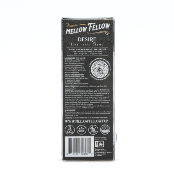 Buy Mellow Fellow Desire Blend Live Resin Disposable Vape – Cali Gas - Image 3