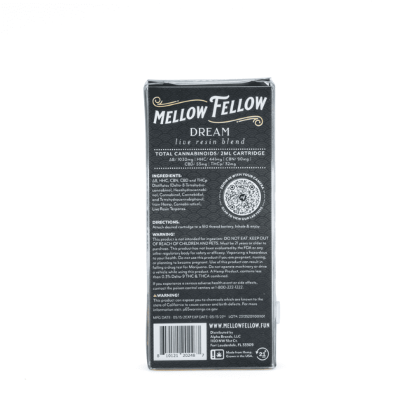 Buy Mellow Fellow Dream Blend Live Resin Vape Cartridge – Double Dream - Image 3